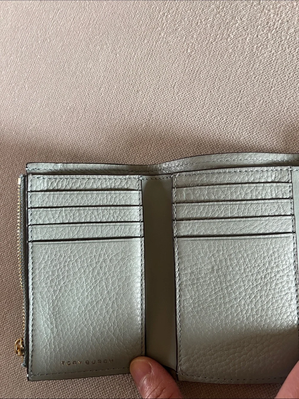 Tory Burch Pebbled Leather Miller Medium Flap Wallet in Blue Celadon - Picture 10 of 11